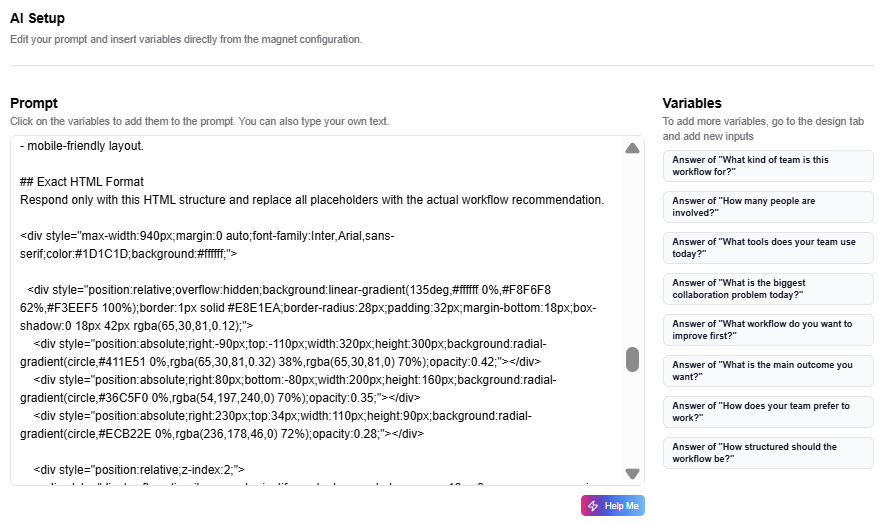 Magnetly AI Setup · exact HTML format enforcing a structured premium output.